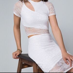 Bebe White Lace Cutout Design Dress Contemporary Event Party Resort Cruise